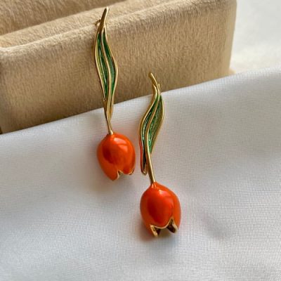 گوشواره میناکاری لاله نارنجی