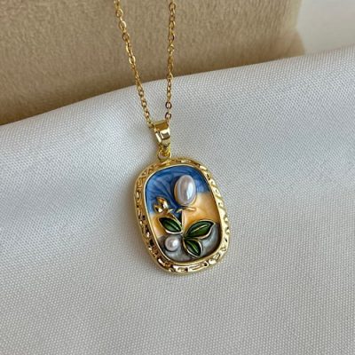 گردنبند میناکاری ابی زرد