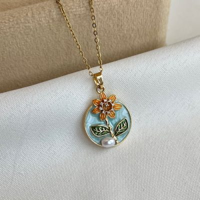 گردنبند میناکاری ابی باگل نارنجی