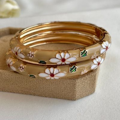 دستبند میناکاری کرم نیلی