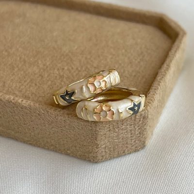 گوشواره میناکاری کرم گلبهی