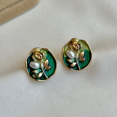 گوشواره میناکاری سبز رز