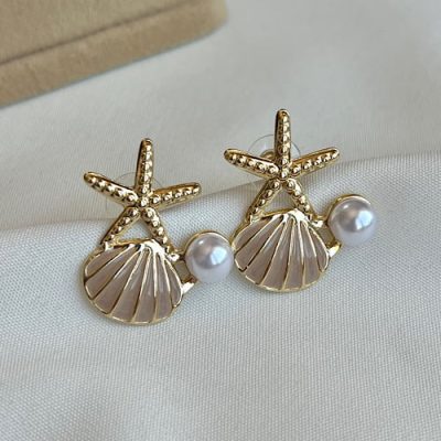 گوشواره میناکاری صدف کرم