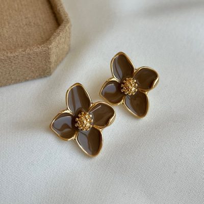 گوشواره میناکاری فلاور قهوه ای