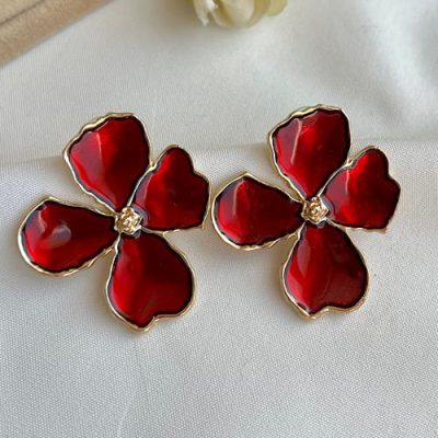 گوشواره میناکاری گل زرشکی