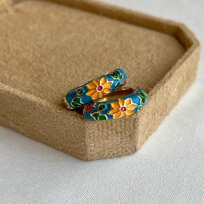 گوشواره میناکاری ابی نارنجی