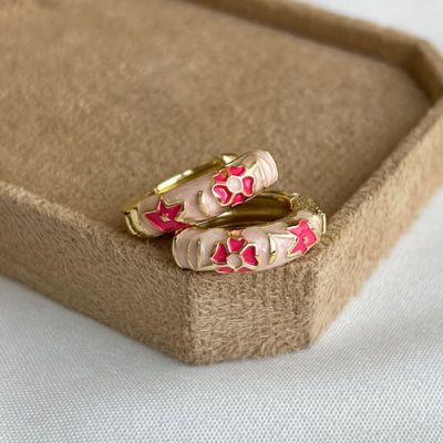 گوشواره میناکاری صورتی سرخابی