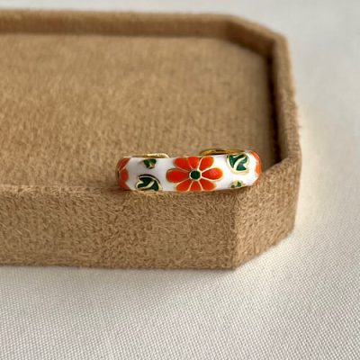 انگشتر میناکاری سفیدنارنجی