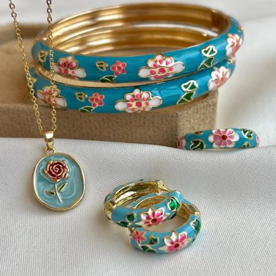 ست میناکاری ابی سرخابی