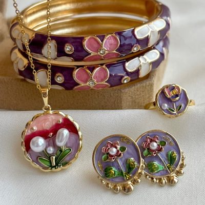 ست میناکاری بنفش سرخابی
