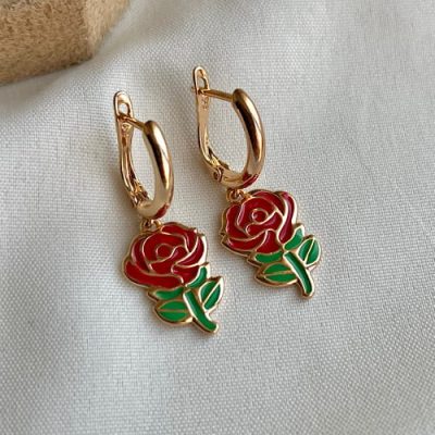 گوشواره میناکاری گل رز