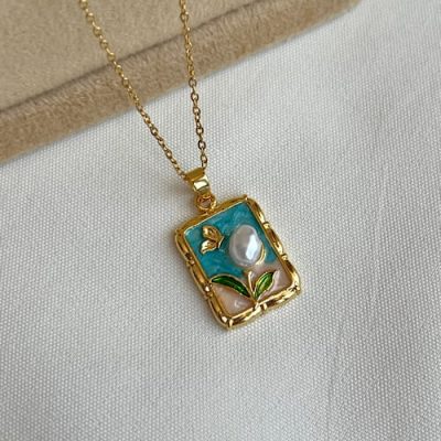 گردنبند میناکاری آبی نلی