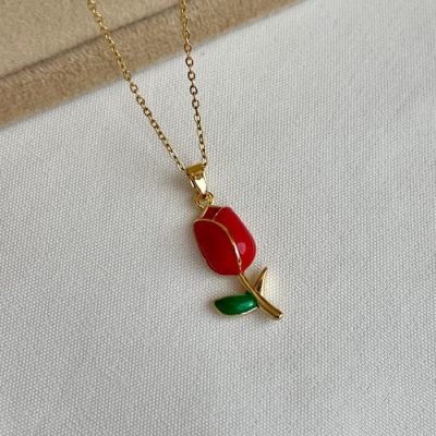 گردنبند میناکاری لاله قرمز
