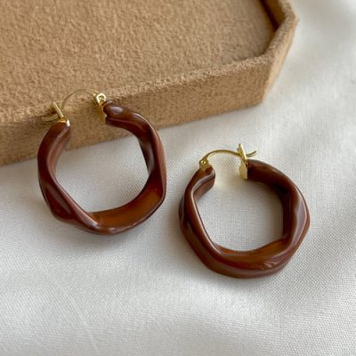گوشواره میناکاری حلقه ای قهوه ای