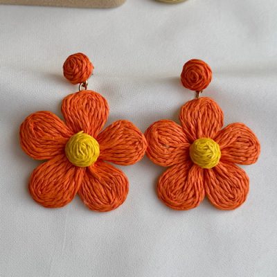 گوشواره کنفی گلدار نارنجی مارلین