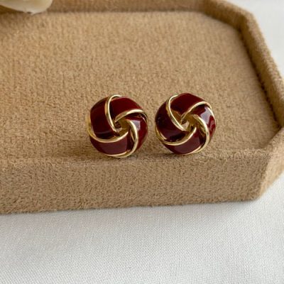 گوشواره میناکاری پیچی زرشکی