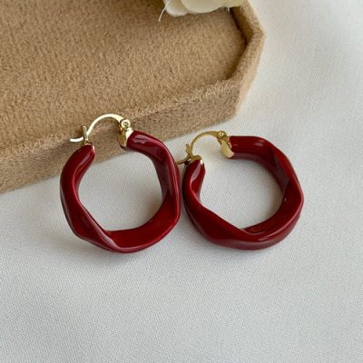 گوشواره میناکاری حلقه زرشکی