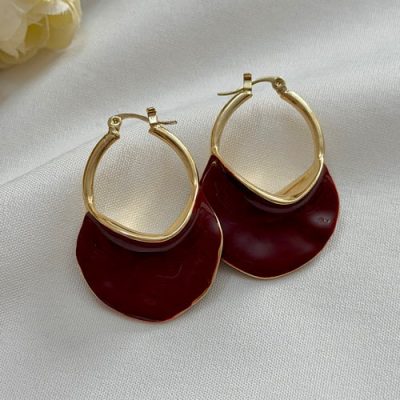 گوشواره میناکاری آویز زرشکی