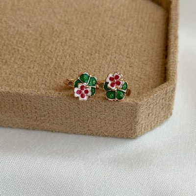گوشواره میناکاری گل سبز