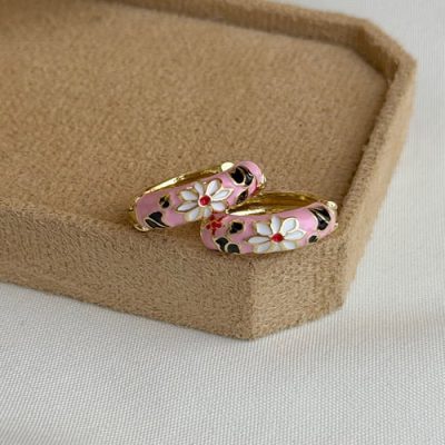 گوشواره میناکاری صورتی گلدار