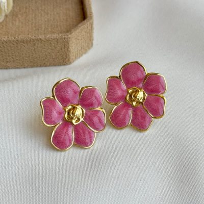 گوشواره میناکاری گل سرخابی
