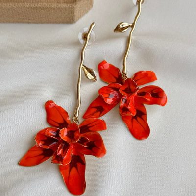 گوشواره آویز گلبرگ نارنجی