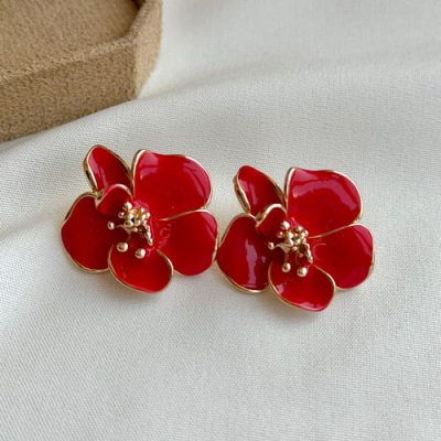 گوشواره میناکاری گل قرمز