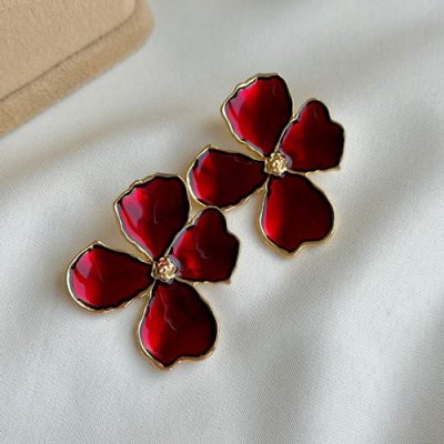 گوشواره میناکاری گل زرشکی