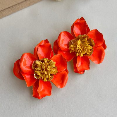 گوشواره گل دو رنگ نارنجی