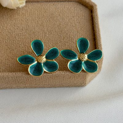 گوشواره میناکاری  گل سبز
