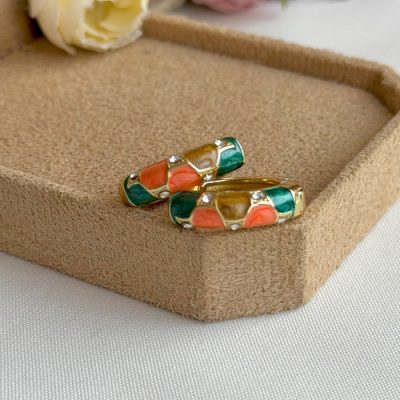 گوشواره میناکاری سبز نارنجی