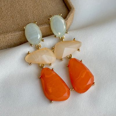 گوشواره آویز نارنجی کرم نمو